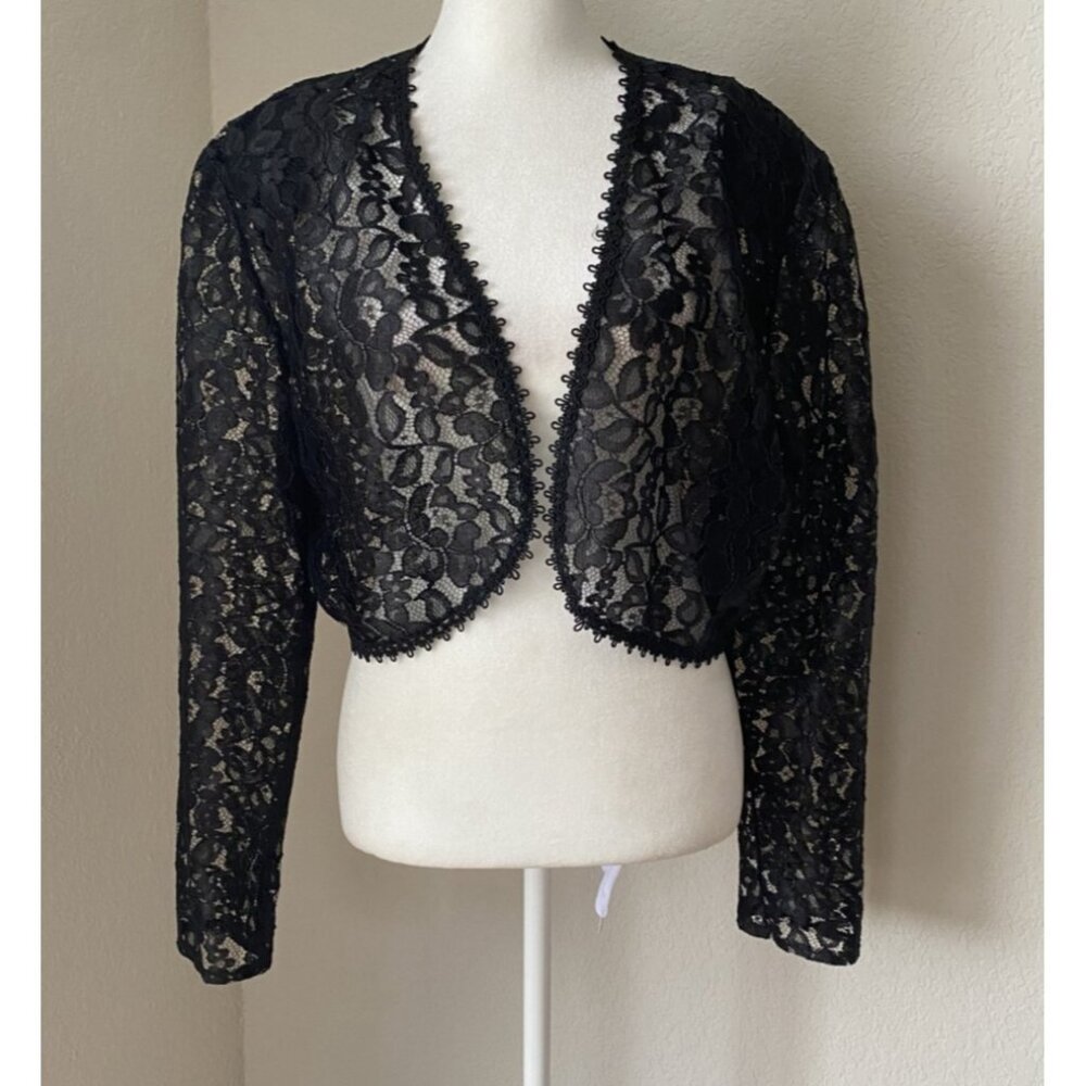 RJ Stevens by Carol Escritor SZ 14 Black Lace Sheer Cover Jacket USA